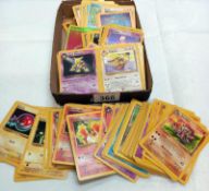 A quantity of Pokemon cards.