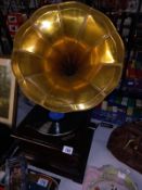 A horn gramophone with brass horn, COLLECT ONLY.