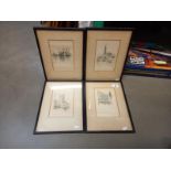 4 vintage pencil drawing prints of Palmers Jarrow Surtees House, Sandhill & 2 Churches (33cm x