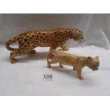 Two Beswick leopards, 8" and 6".