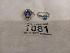 A colour change fluorite & serenite sterling silver ring & blue zircon & diamond sterling silver