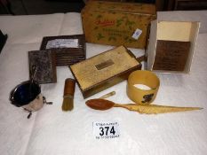 A quantity of interesting items including Carrs fever powder case, including smokers kit etc.