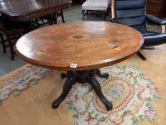 A Victorian oval mahogany inlaid table, COLLECT ONLY.