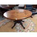 A Victorian oval mahogany inlaid table, COLLECT ONLY.