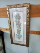 A Roman style print including carved silvered frame. 42cm x 86cm.