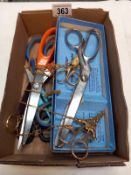 A boxed Joseph Rodgers & Sons Limited, Sheffield Pinking Shears and 3 gold coloured scissors (2 with