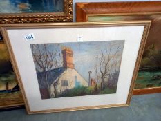 A mid 20th century pastel 'House in the Woods' signed Littlejohn.