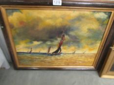 A mid 20th century unsigned oil on canvas seascape.