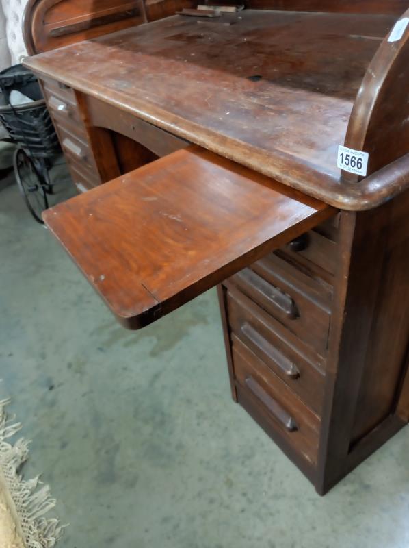 An old oak double pedestal roll top desk, COLLECT ONLY. - Image 9 of 9