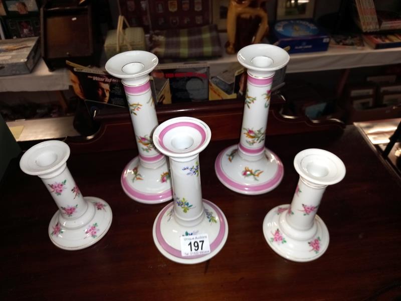 2 pairs and 1 other, 19th/20th Century continental pottery candlesticks - Image 2 of 2