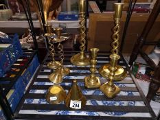 3 pairs of brass candlesticks and 1 other