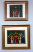 2 Gilt framed WW1 trench art woolwork panels. 36cm x 34cm and 48cm x 35cm, frames 62cm x 52cm.