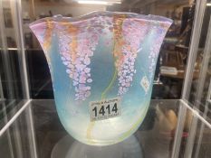 A signed Siddy Langley, blue and purple art glass vase.