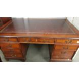 A mahogany double pedestal desk with leather inset top, COLLECT ONLY.