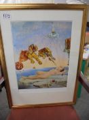 Salvador Dali (1904-1989) Surrealist print of a female nude and tigers entitled 'Dream caused