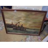 An oil on canvas fishing boat scene signed J Gerard.