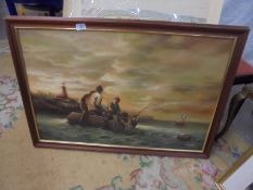 An oil on canvas fishing boat scene signed J Gerard.