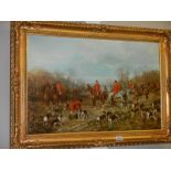 A gilt framed hunting print on canvas, COLLECT ONLY.