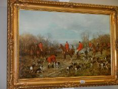 A gilt framed hunting print on canvas, COLLECT ONLY.