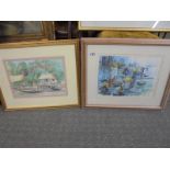 A pair of framed and glazed watercolours, one entitled 'Vietnam - Downpour' signed Tony Matts,