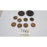 Two old 'Cartwheel' pennies and eight farthings.