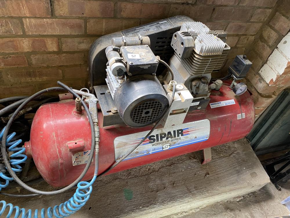 A Sipair air compressor, 100 liters with tyre inflator. Collect Only.