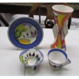 Four pieces of Art deco ceramics including vase.