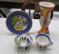 Four pieces of Art deco ceramics including vase.