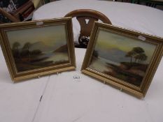 A pair of gilt framed oil paintings of rural scenes signed H Binton?, 27 x 22 cm.