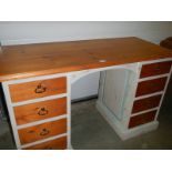 A shabby chic painted pine dressing table/desk, 122 x 51 x 76 cm. COLLECT ONLY