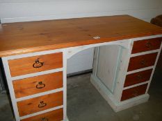 A shabby chic painted pine dressing table/desk, 122 x 51 x 76 cm. COLLECT ONLY