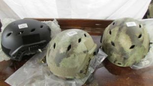 Three Tactical Airsoft paint ball helmets, new and unused.