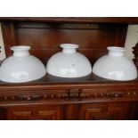 Three large opaque lampshades for hanging oil lamps, 39.5 cm, 32.5 cm & 34.5 cm diameter, COLLECT