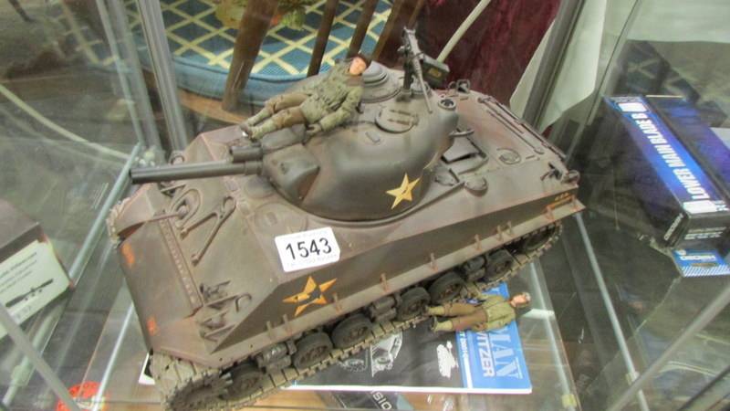 A Tamiya 1/16 scale Sherman tank no controller.