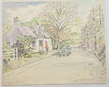 In the manner of Lowry, Laurence Stephen (1887-1976) Coloured pencil drawing on paper