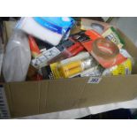 A box of glue, edging strips etc.,