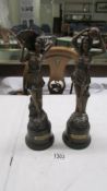 A pair of art deco spelter figure, 30 cm tall.