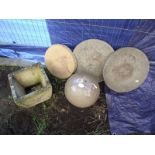Three garden stepping stones, a solid ball and a pot. COLLECT ONLY.
