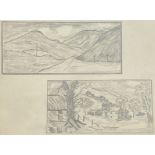 In the manner of L.S. Lowry Landscapes Two pencil drawings on paper