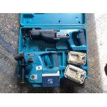 A Makita 24V hammer drill and reciprocated saw and 3 batteries. Collect Only.