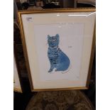 Andy Warhol (1928-1987) Plate signed lithographic print of a blue cat (Sam) , published by Neues