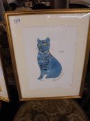 Andy Warhol (1928-1987) Plate signed lithographic print of a blue cat (Sam) , published by Neues