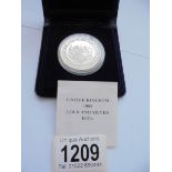 A cased silver proof 25ECU coin with certificate.