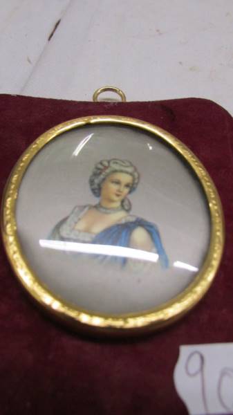 A Victorian velvet framed miniature portrait, one other and a snuff box. - Image 3 of 4