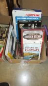 A selection of railway books, DVD's, game and Steam Locomotive Nanoblock kit.