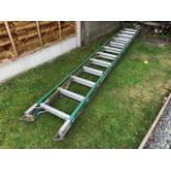 A heavy duty industrial double ladder with fibreglass strings, alloy runs. Collect Only.