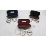 Three pairs of cased vintage spectacles, one pair a/f.