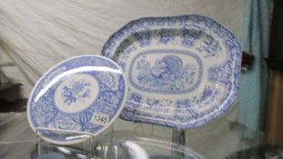 A Spode blue and white turkey platter and cake plate.