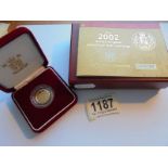 A cased 2002 Gold proof half sovereign with certificate.