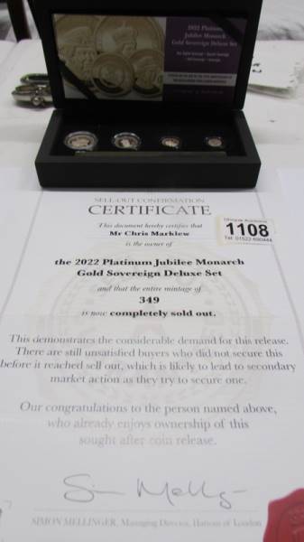 The 2022 Platinum Jubilee monarch gold sovereign deluxe set with certificate.